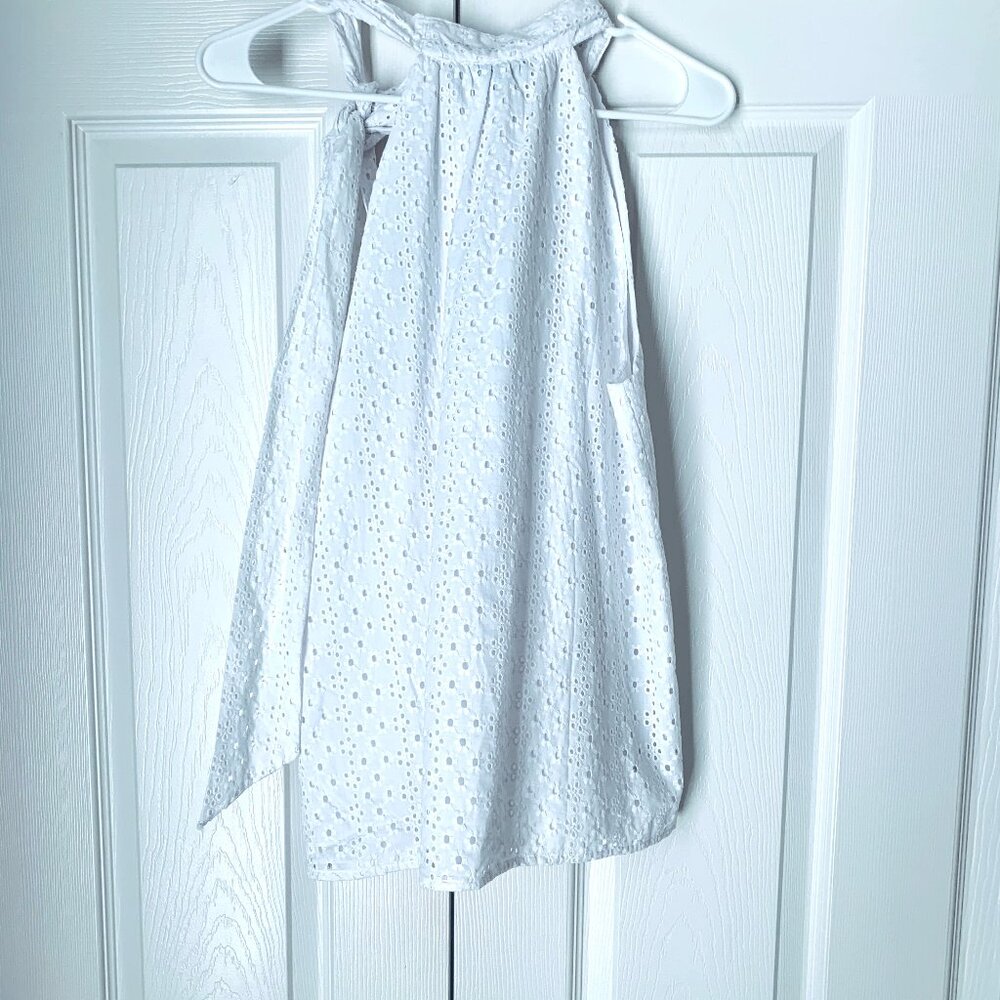 EYELET ANN TAYLOR WHITE TOP FULLY LINED SHOULDER TIE 100% FINE COTTON SZ MEDIUM